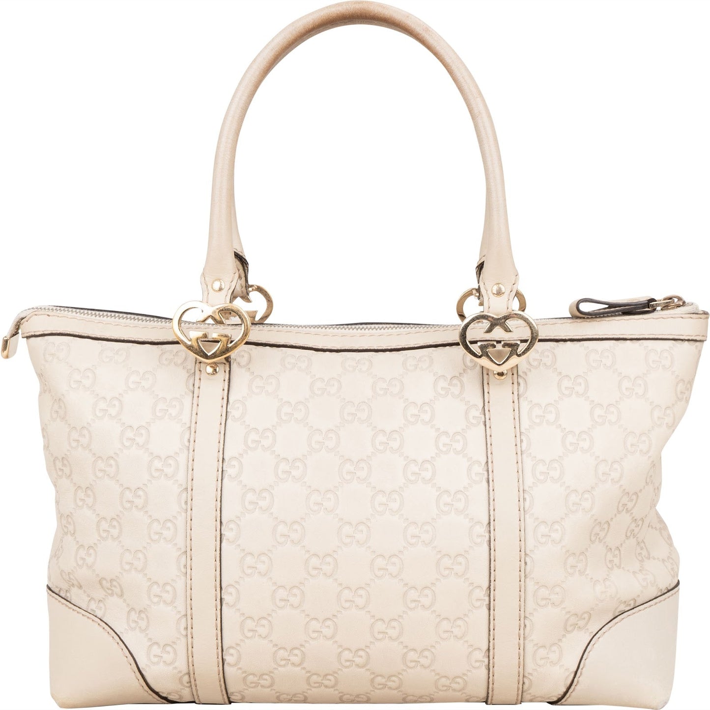 Gucci GG White Leather Guccissima Twin Heart Handbag