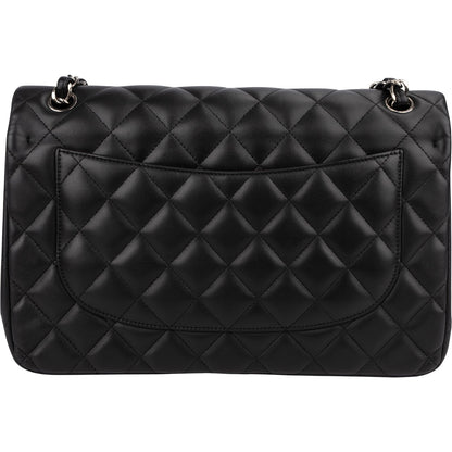 Chanel Quilted Lambskin Palladium Jumbo Double Flap Crossbody Bag