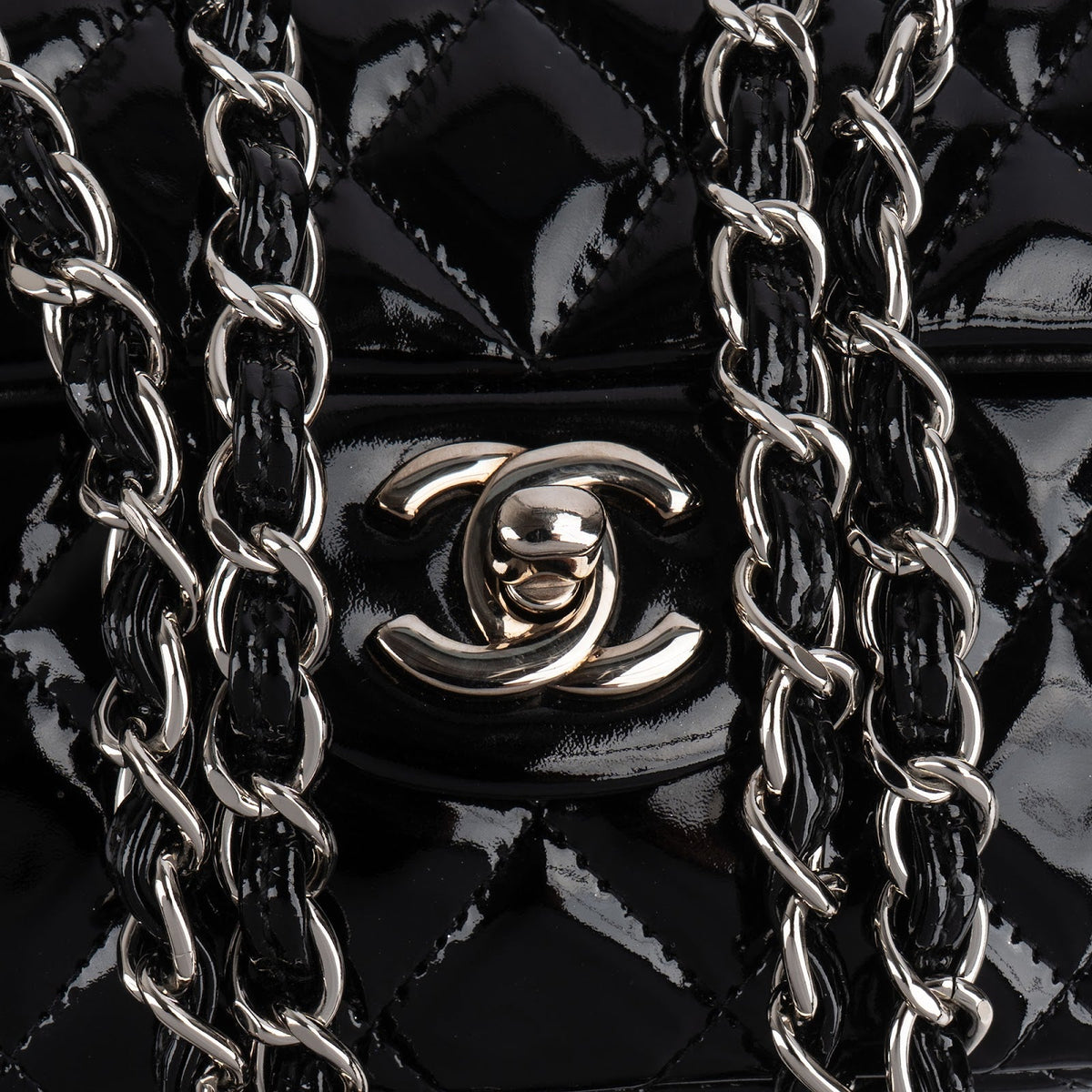 Chanel Quilted Patent Leather East West Single Flap Shoulder Bag