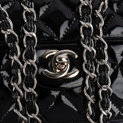 Chanel Quilted Patent Leather East West Single Flap Shoulder Bag