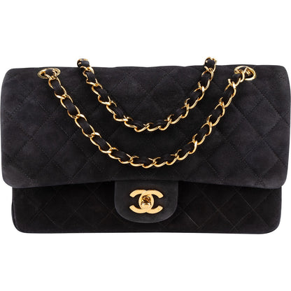 Chanel Quilted Suede 24K Gold Medium Double Flap Shoulder Bag