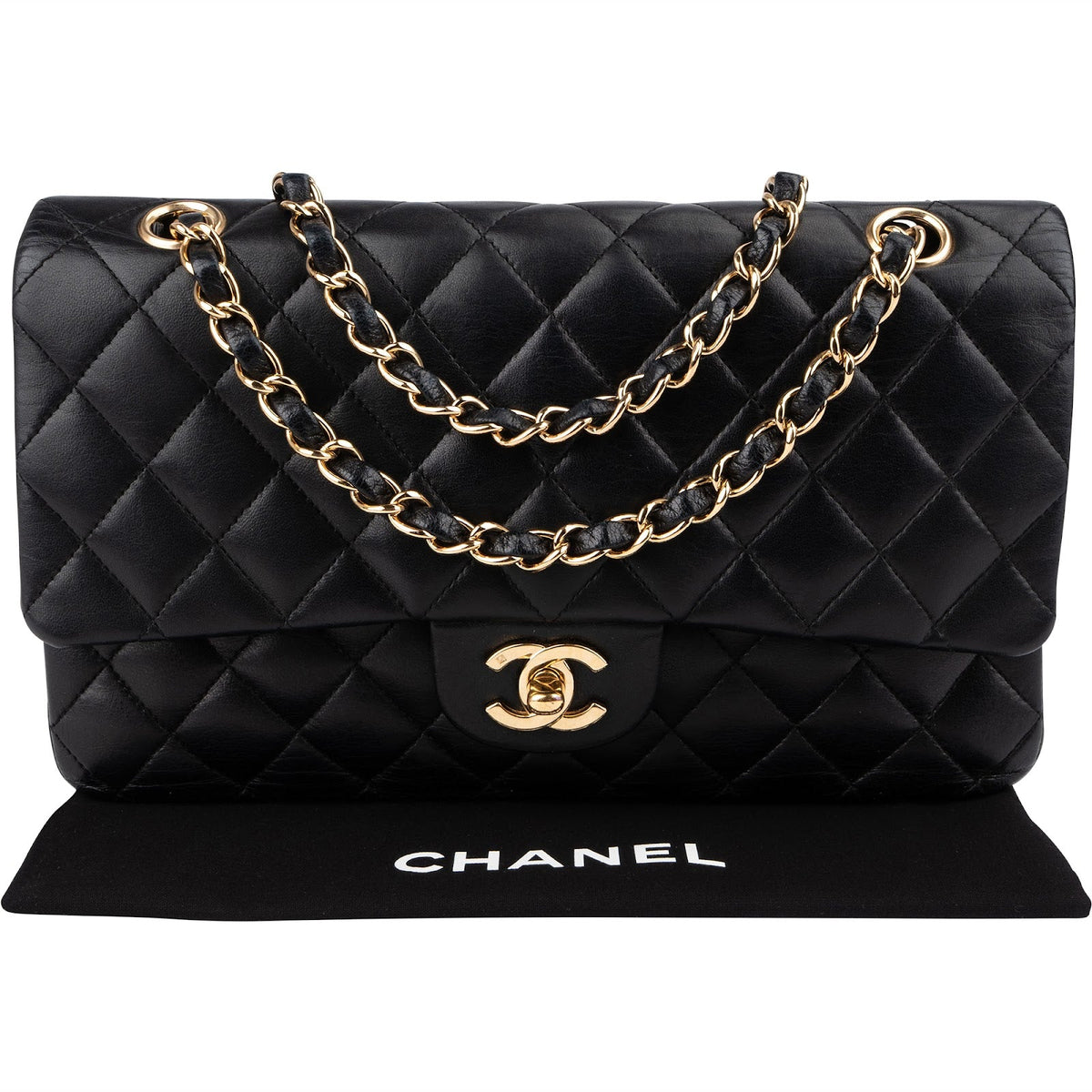 Chanel Quilted Lambskin CC Medium Double Flap Shoulder Bag
