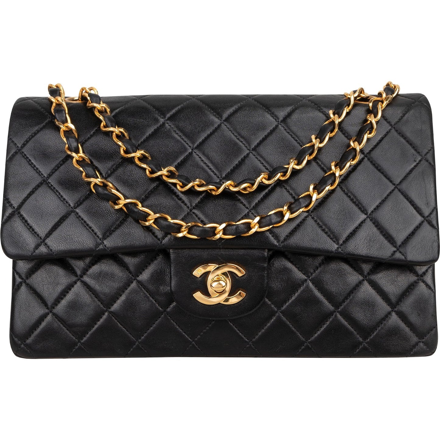 Chanel Quilted Lambskin Medium 24K Gold Double Flap Shoulder Bag