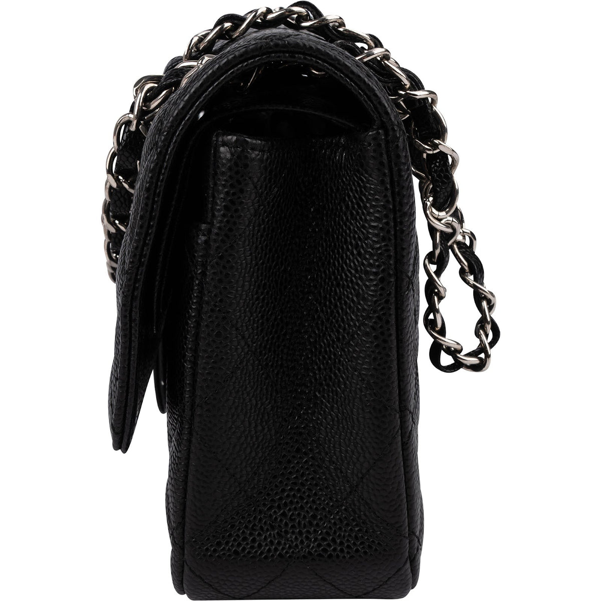 Chanel Quilted Caviar Leather Palladium Medium Double Flap Shoulder Bag