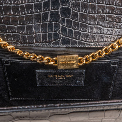 Saint Laurent Croc-Embossed Leather Kate Tassel Chain Crossbody Bag