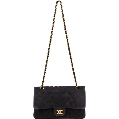 Chanel Quilted Suede 24K Gold Medium Double Flap Shoulder Bag