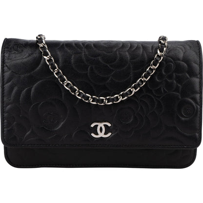 Chanel Camellia Embossed Lambskin Wallet On Chain Crossbody Bag