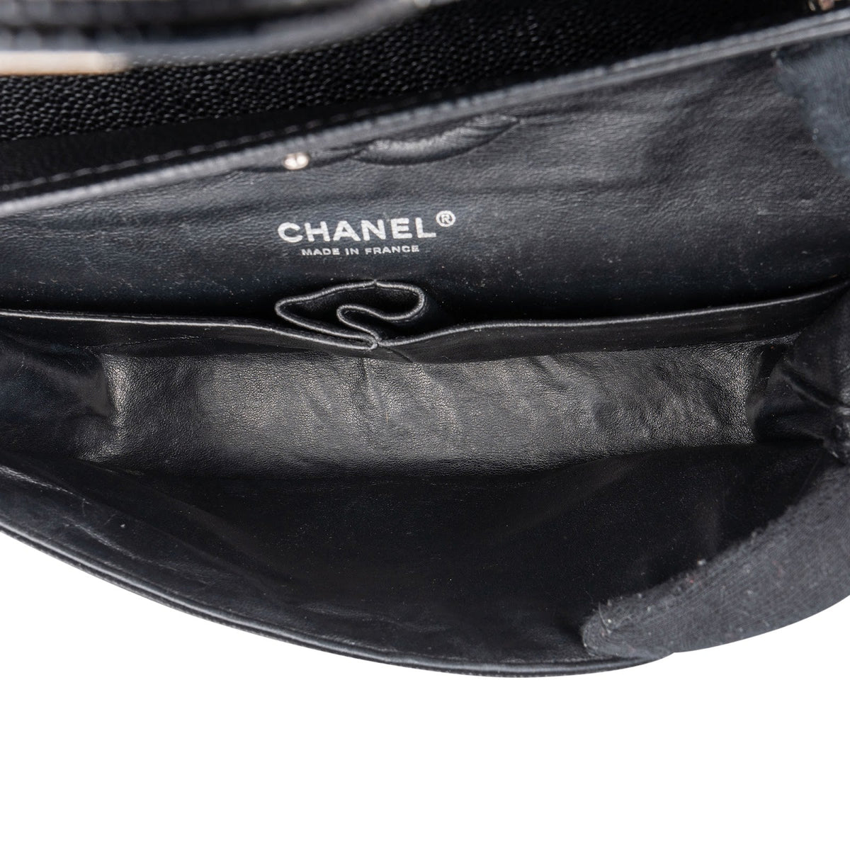 Chanel Quilted Caviar Leather Palladium Medium Double Flap Shoulder Bag