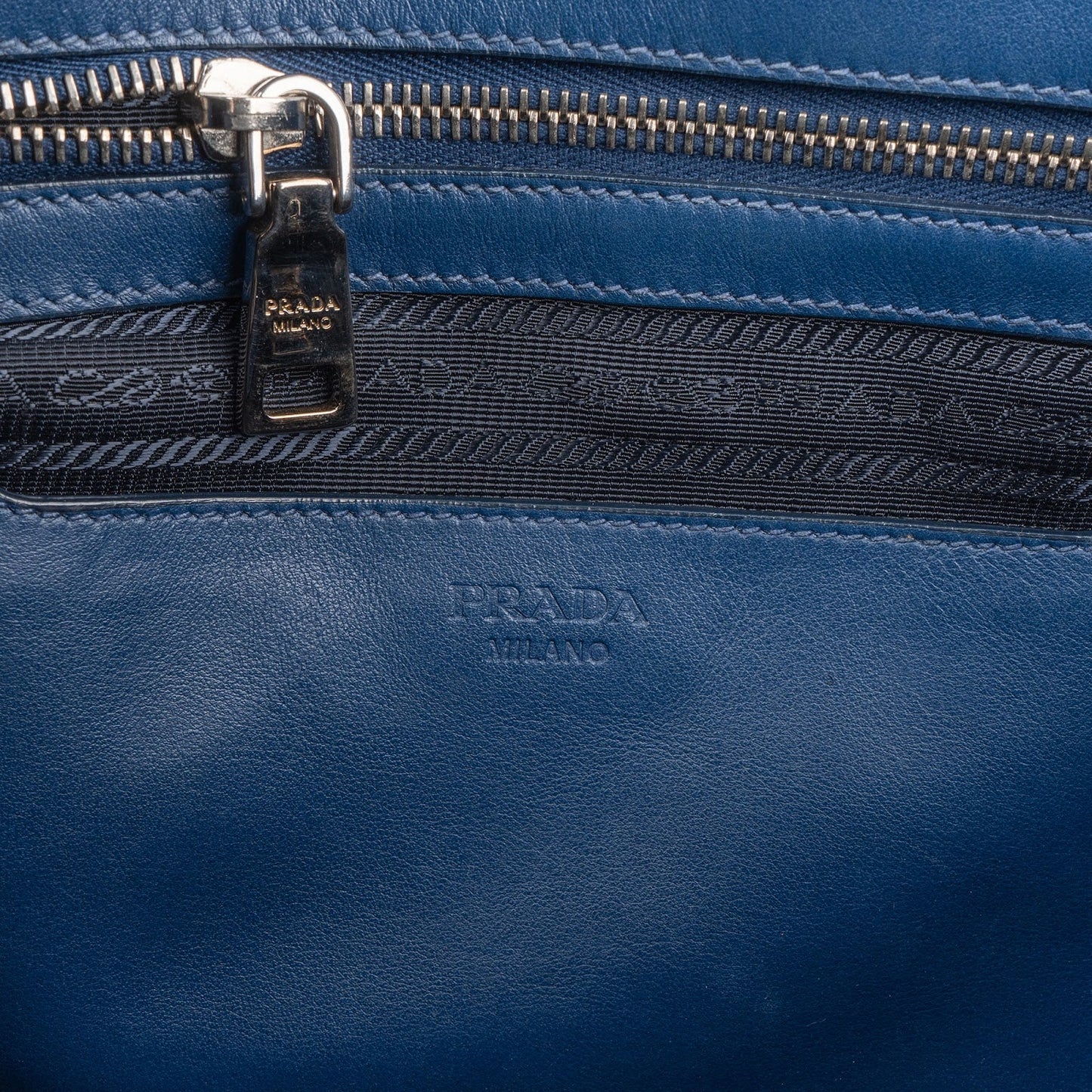 Prada Blue Leather Tote Shoulder Bag