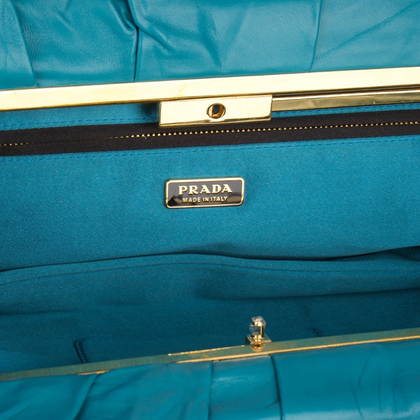 Prada Turquoise Pleated Satin Evening Clutch Bag
