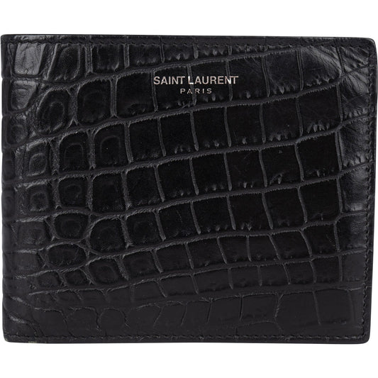 Saint Laurent Croc Embossed Leather Bifold Wallet