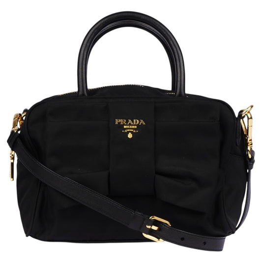 Prada Black Tessuto Fiocco Nylon Bow Detail Bag
