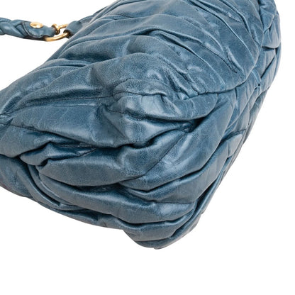 Miu Miu Blue Leather Vitello Lux Pleated Handbag