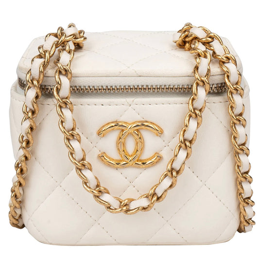 Chanel White Leather CC Mini Vanity Crossbody Bag