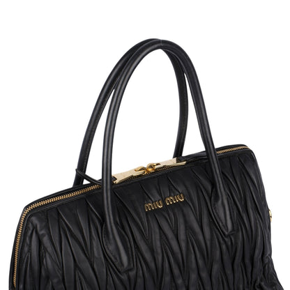 Miu Miu Black Matelasse Leather Tote Bag