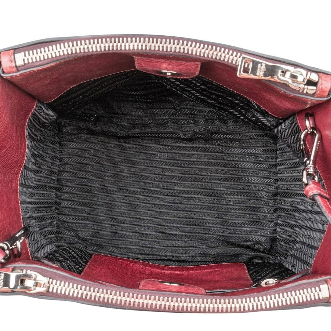 Prada Glace Calf Leather Twin
Pocket Shopper Handbag