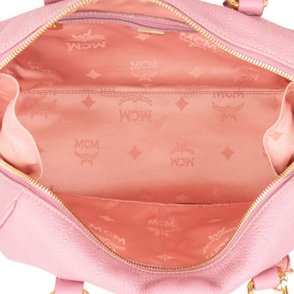MCM Pebbled Leather Essential Studded Boston Handbag