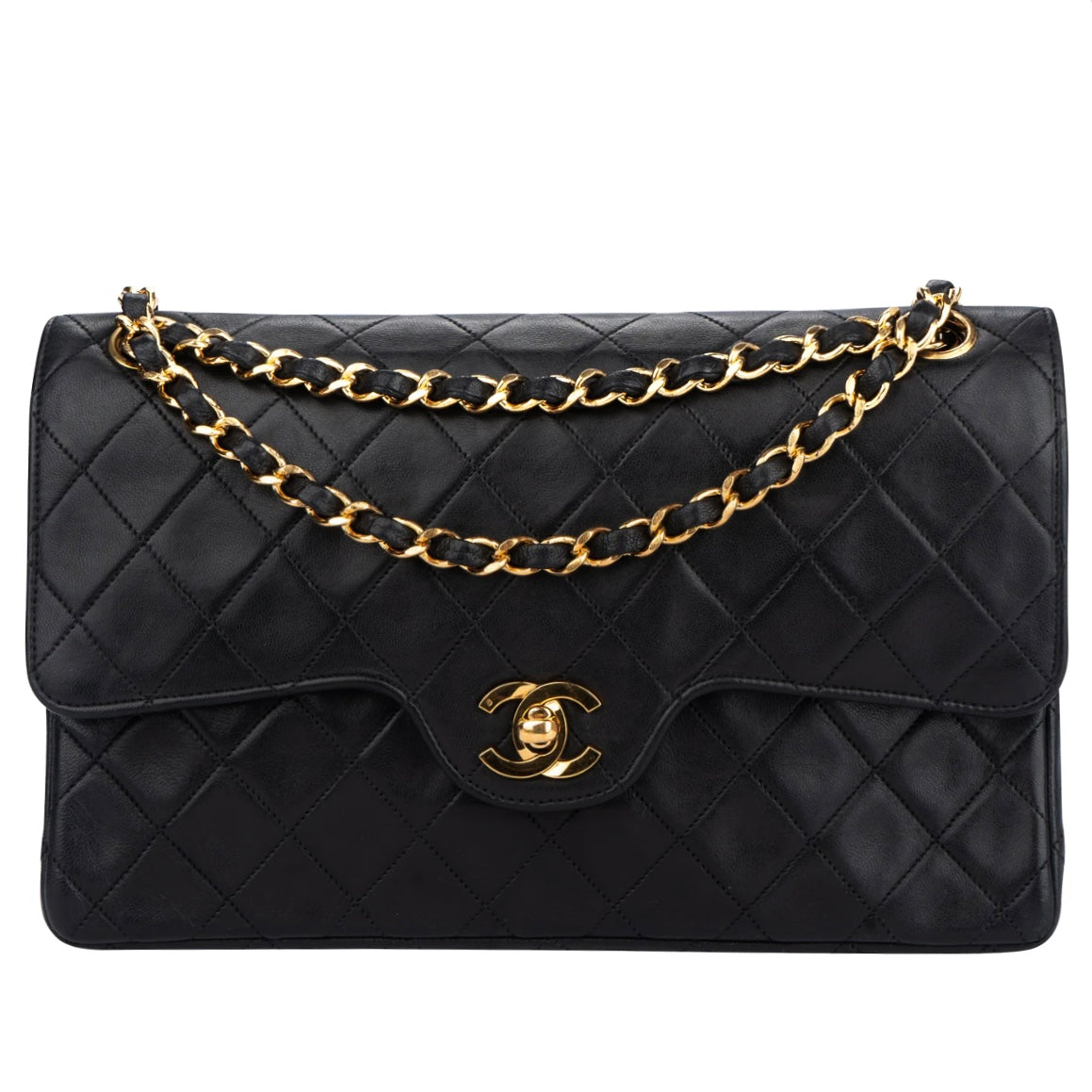 Chanel Quilted Lambskin 24K Gold Medium Double Flap Crossbody Bag