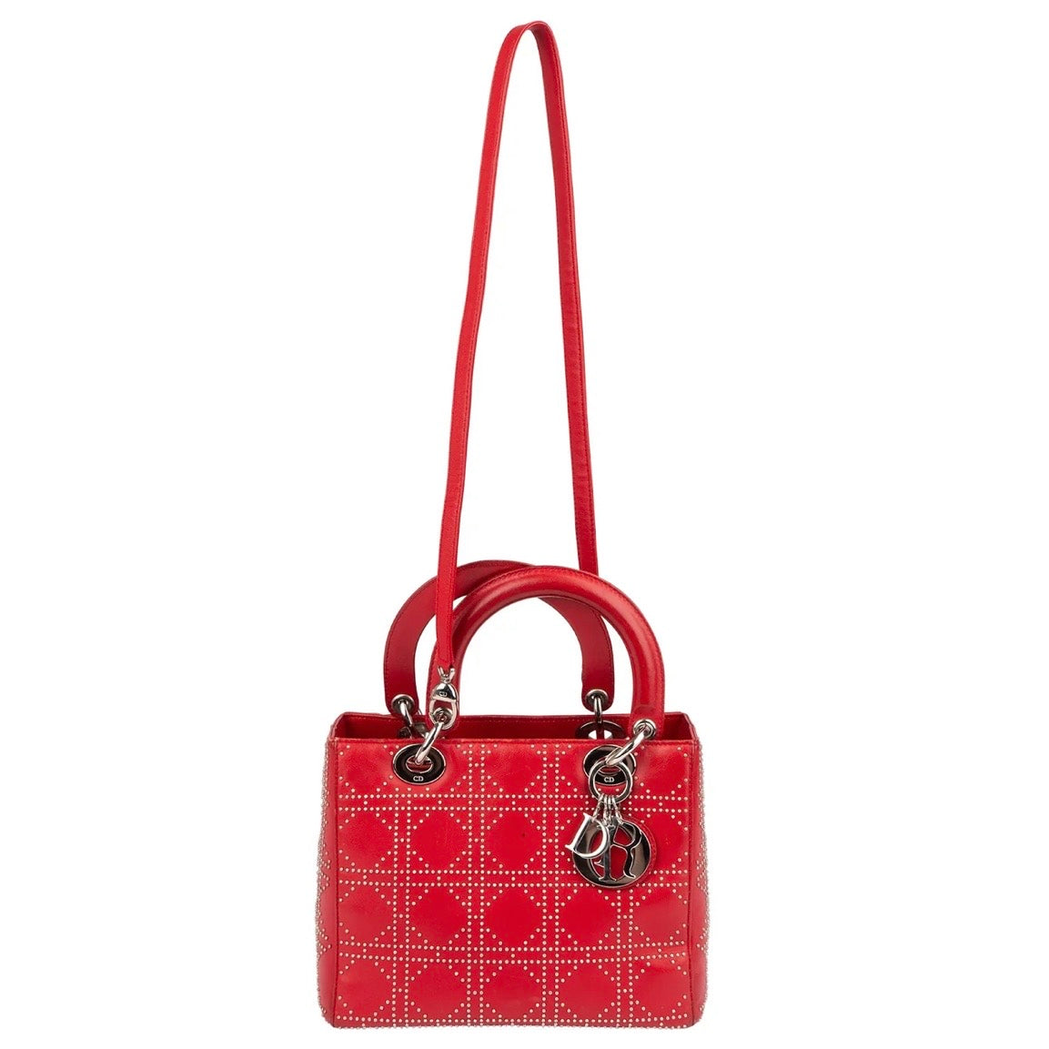 Christiann Dior Studded Cannage Lambskin Lady Dior Handbag