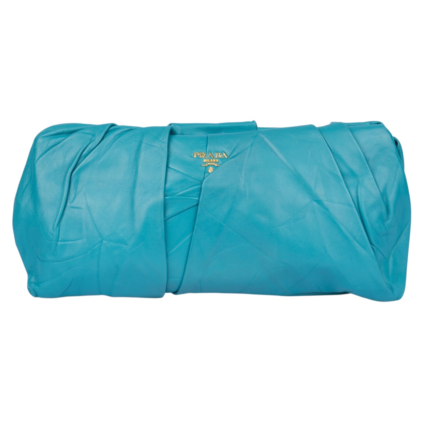 Prada Turquoise Pleated Satin Evening Clutch Bag
