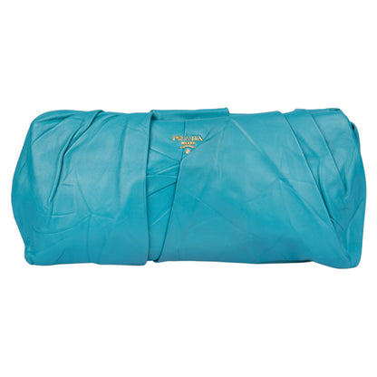 Prada Turquoise Pleated Satin Evening Clutch Bag