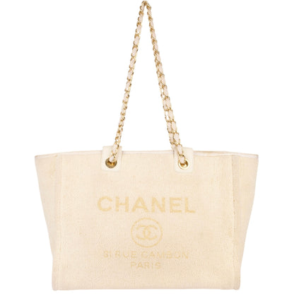 Chanel Beige Tweed Cambon Deauville Shoulder Bag
