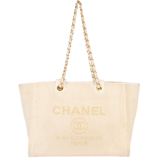 Chanel Beige Tweed Cambon Deauville Shoulder Bag