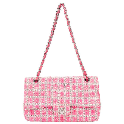 Chanel Quilted Tweed Palladium Double Flap Crossbody Bag