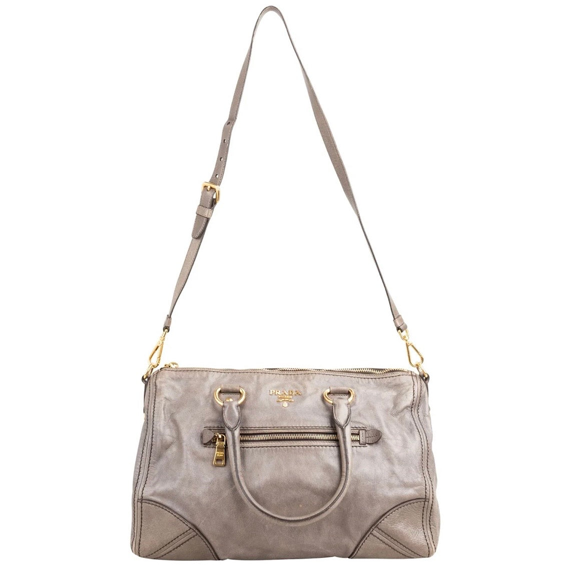 Prada Vitello Shine Leather Bauletto Satchel Handbag
