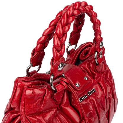 Miu Miu Red Quilted Vitello Lux Small Coffer Handbag
