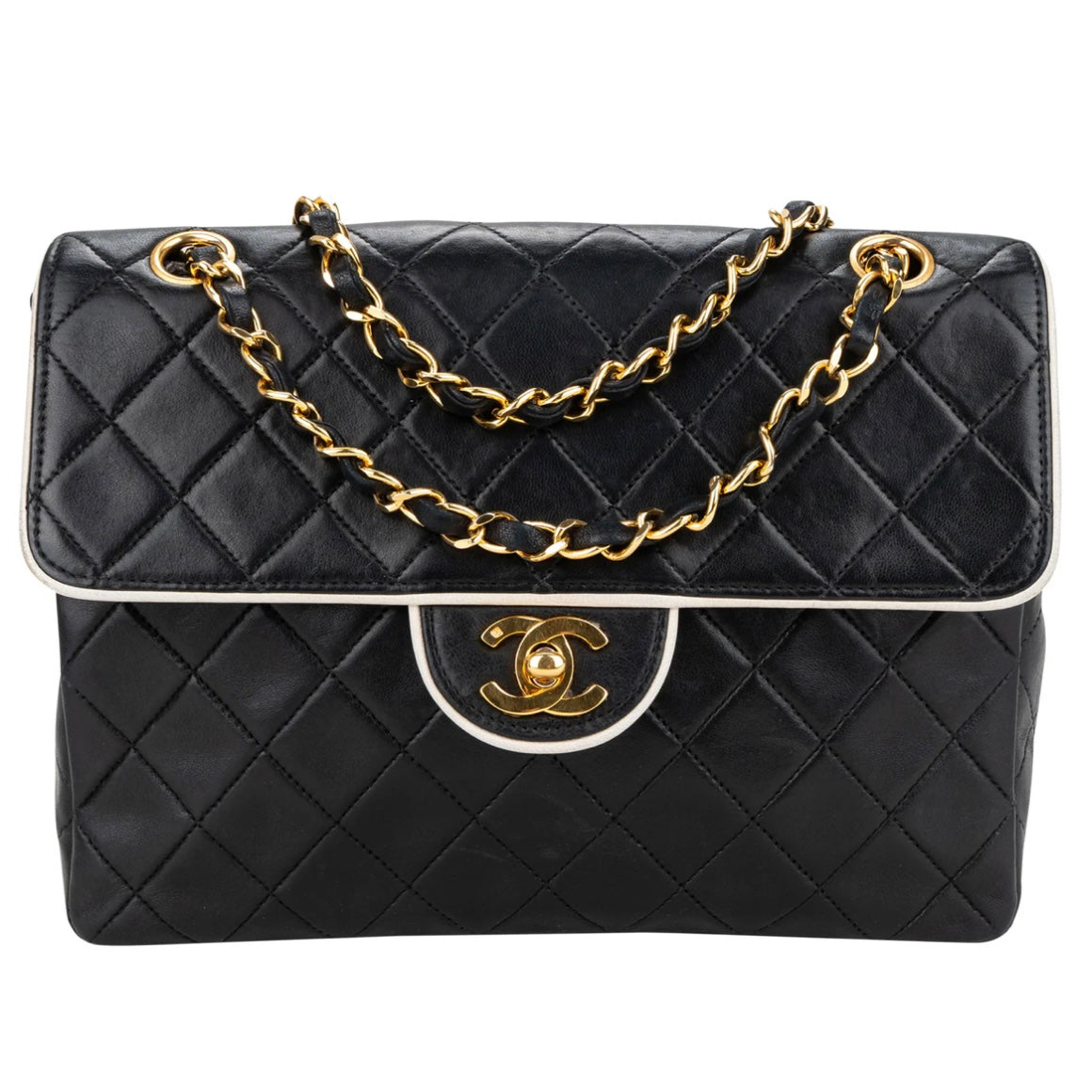 Chanel Quilted Lambskin 24K Gold Bicolor Single Flap Crossbody Bag