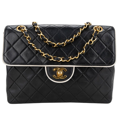 Chanel Quilted Lambskin 24K Gold Bicolor Single Flap Crossbody Bag