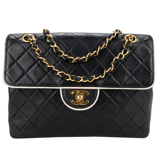 Chanel Quilted Lambskin 24K Gold Bicolor Single Flap Crossbody Bag