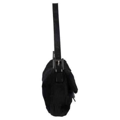 Fendi Black Fur Baguette Handbag