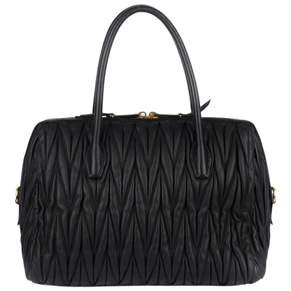 Miu Miu Black Matelasse Leather Tote Bag