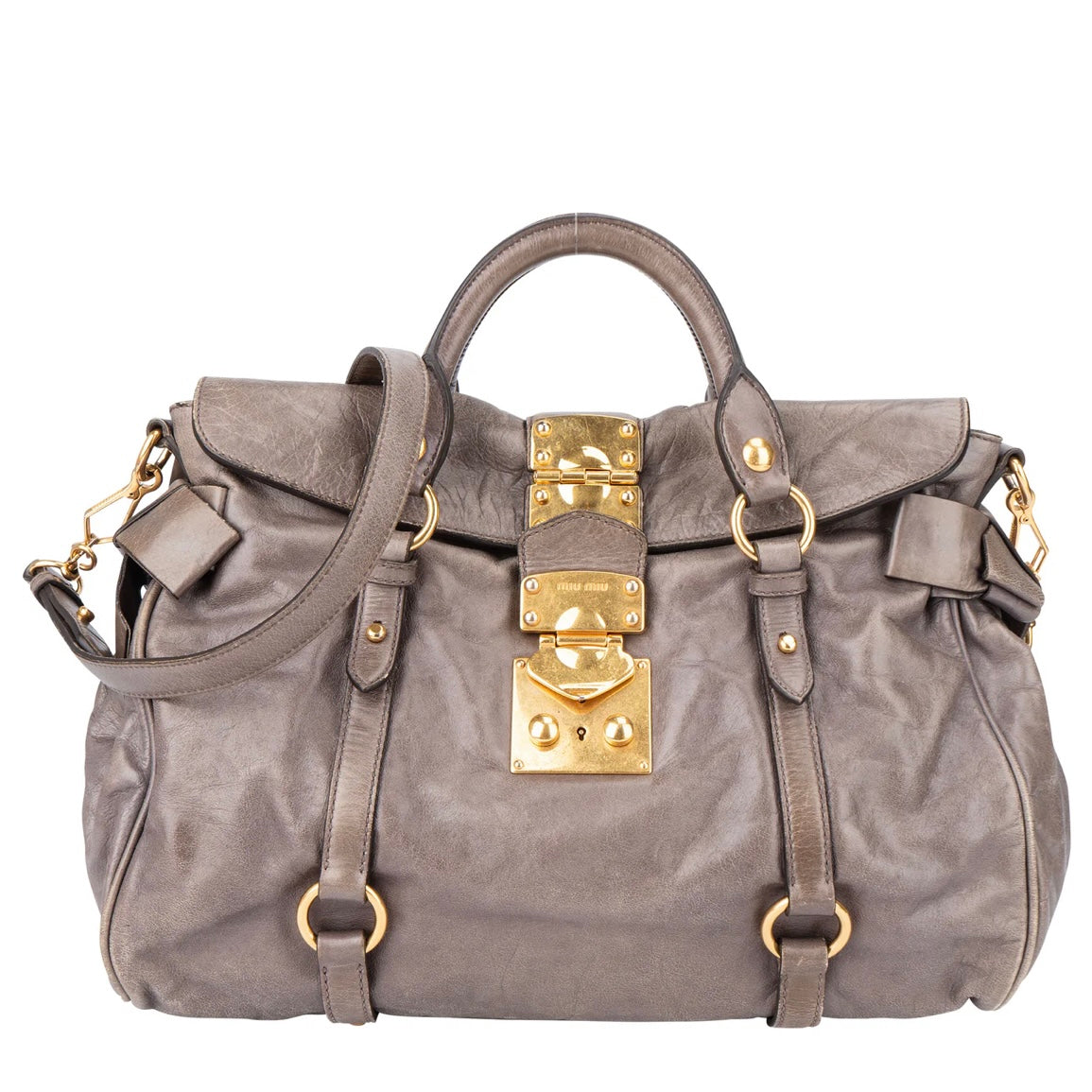 Miu Miu Grey Leather Lock Handbag