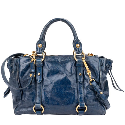 Miu Miu Blue Leather City Handbag