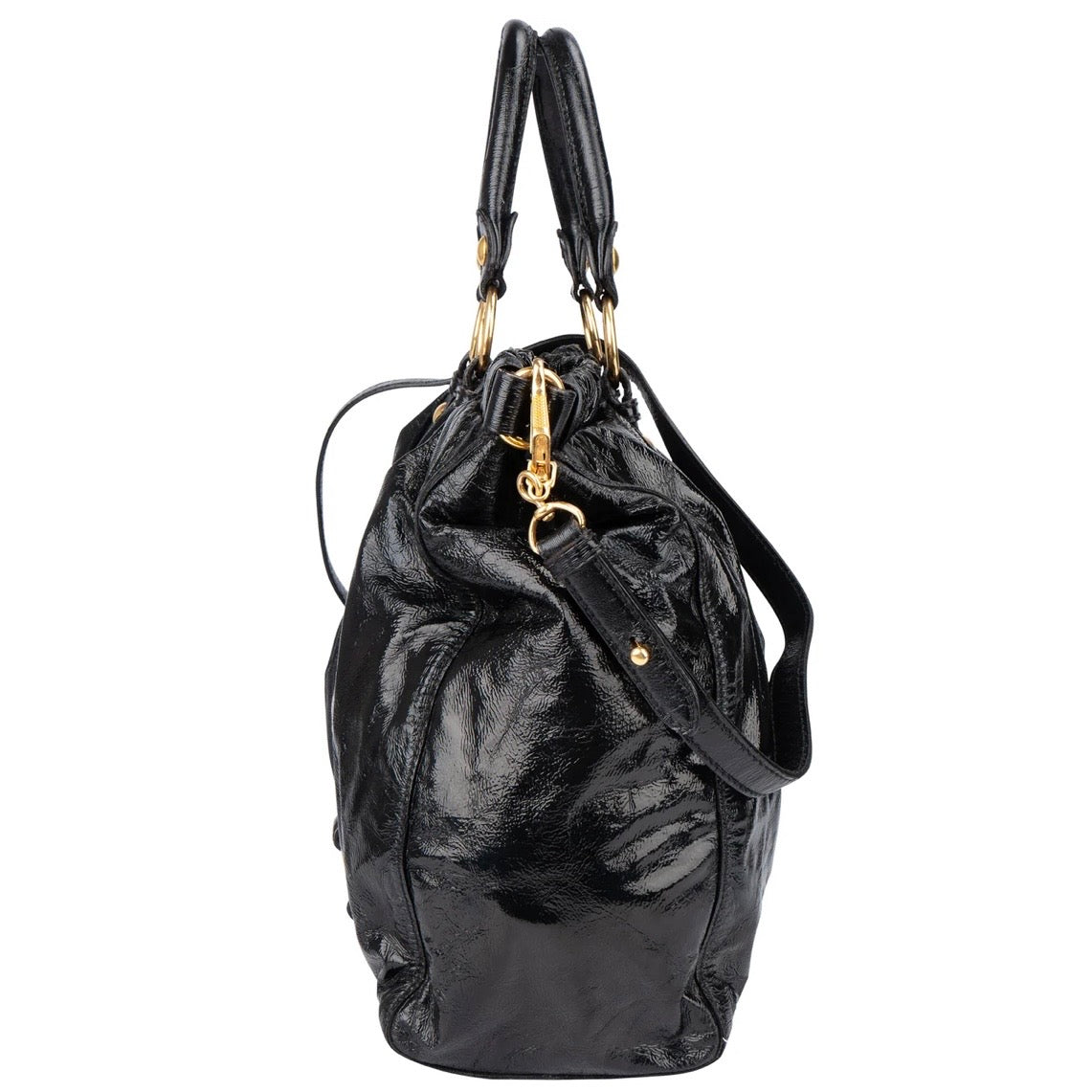 Miu Miu Black Patent Leather City Handbag