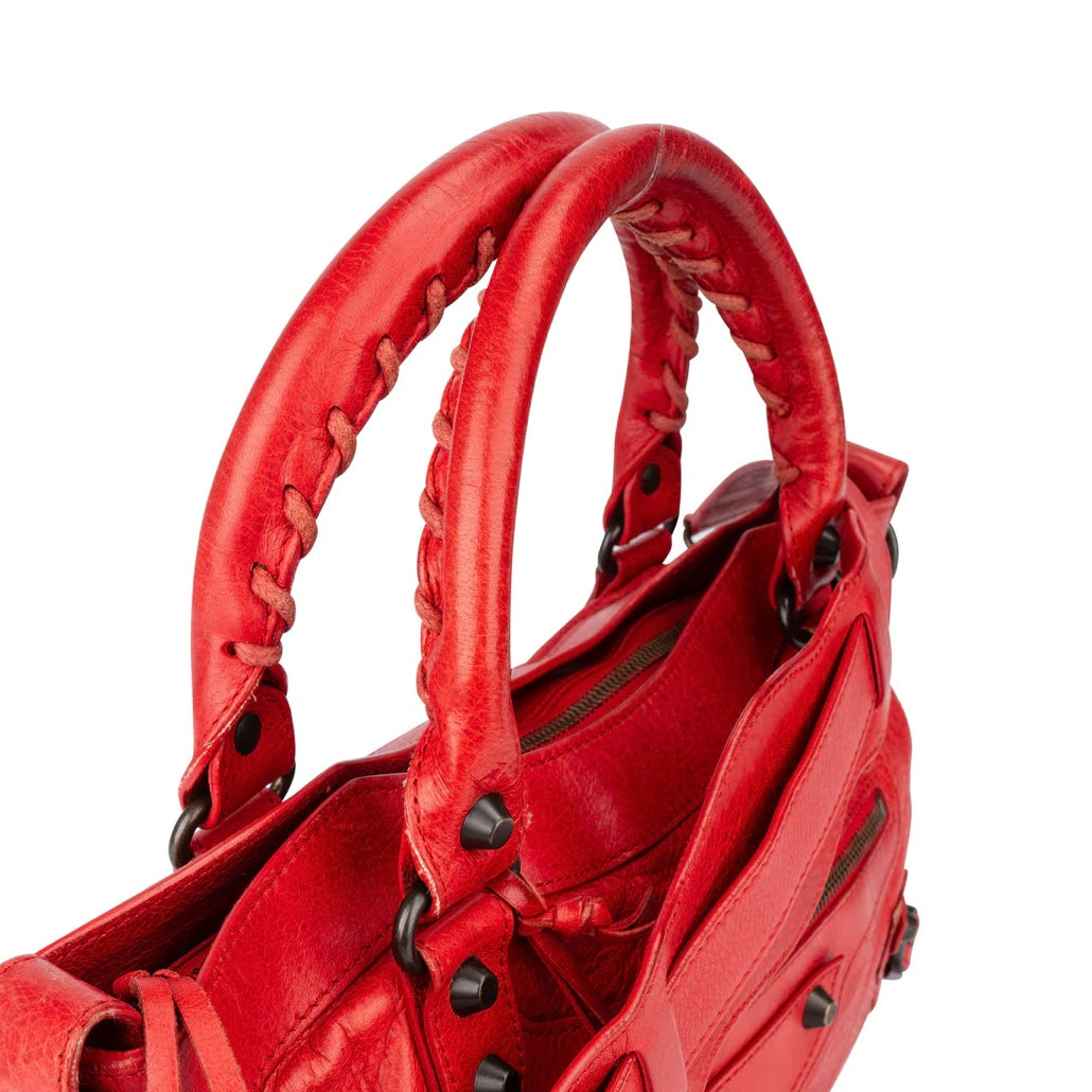 Balenciaga Red Leather First City Handbag