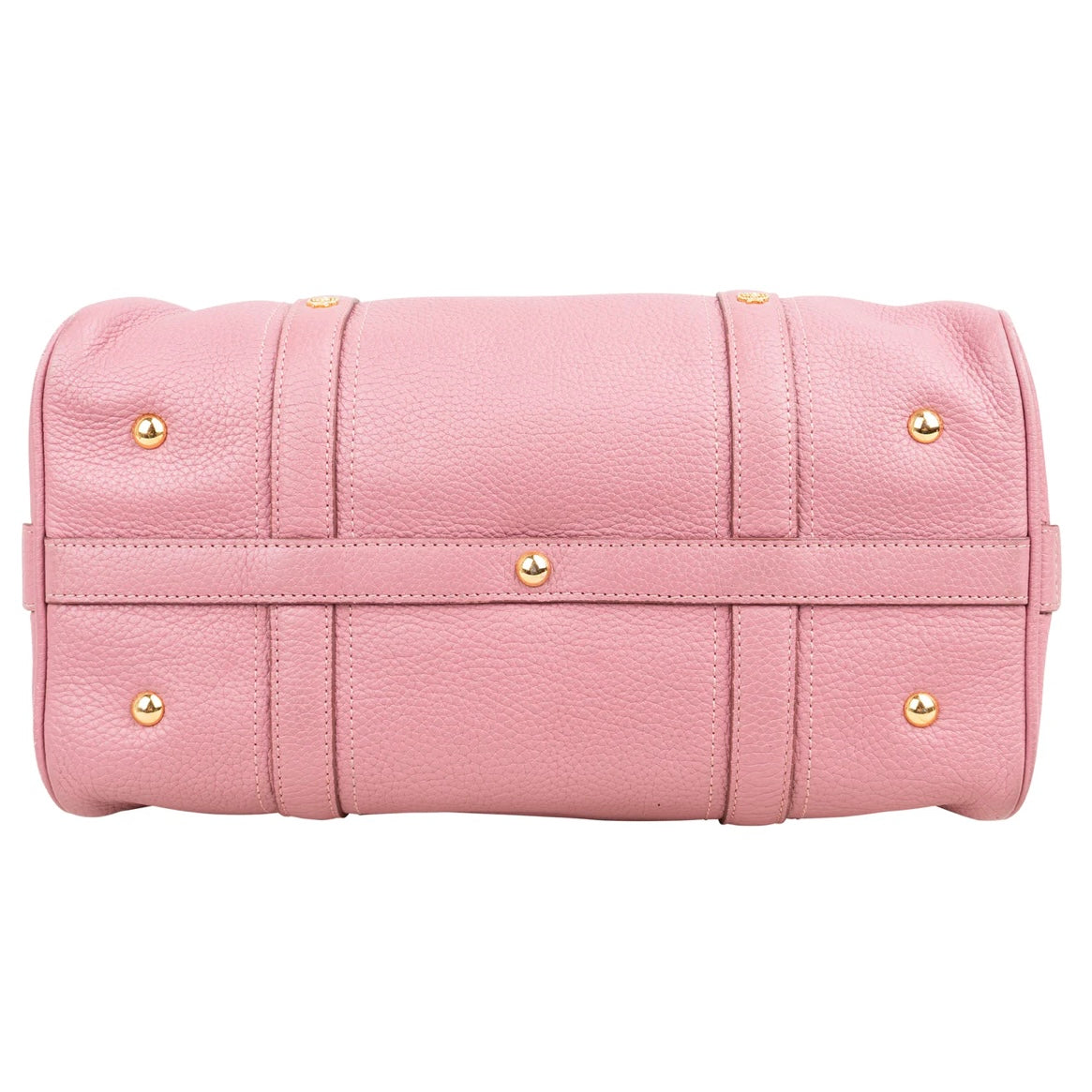 MCM Pebbled Leather Essential Studded Boston Handbag