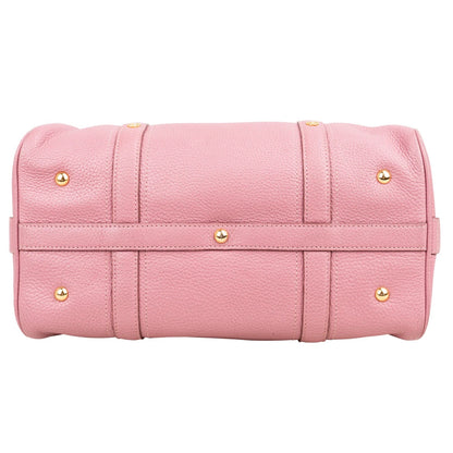 MCM Pebbled Leather Essential Studded Boston Handbag