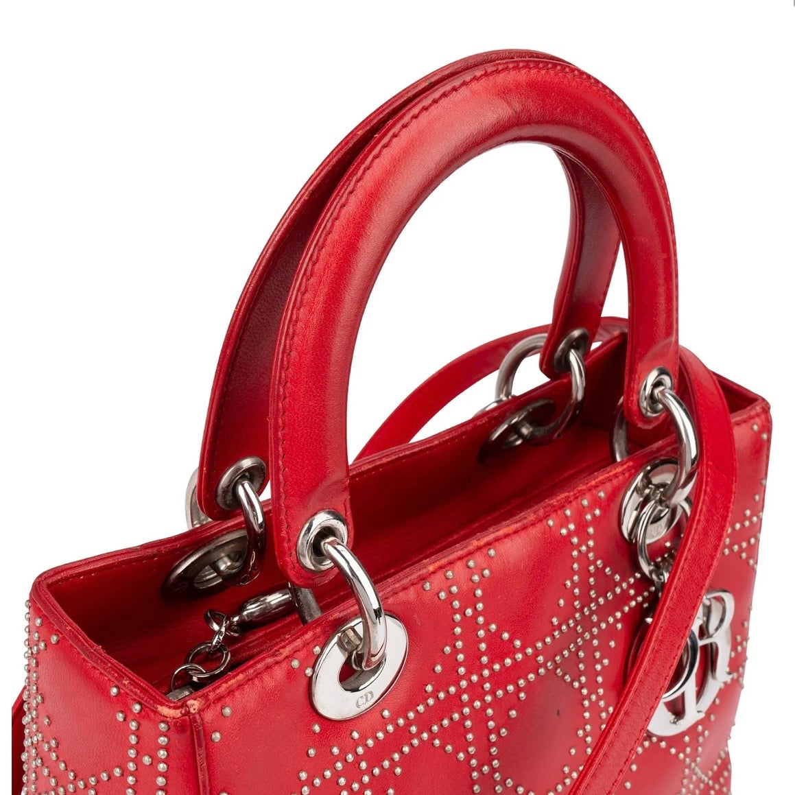 Christiann Dior Studded Cannage Lambskin Lady Dior Handbag