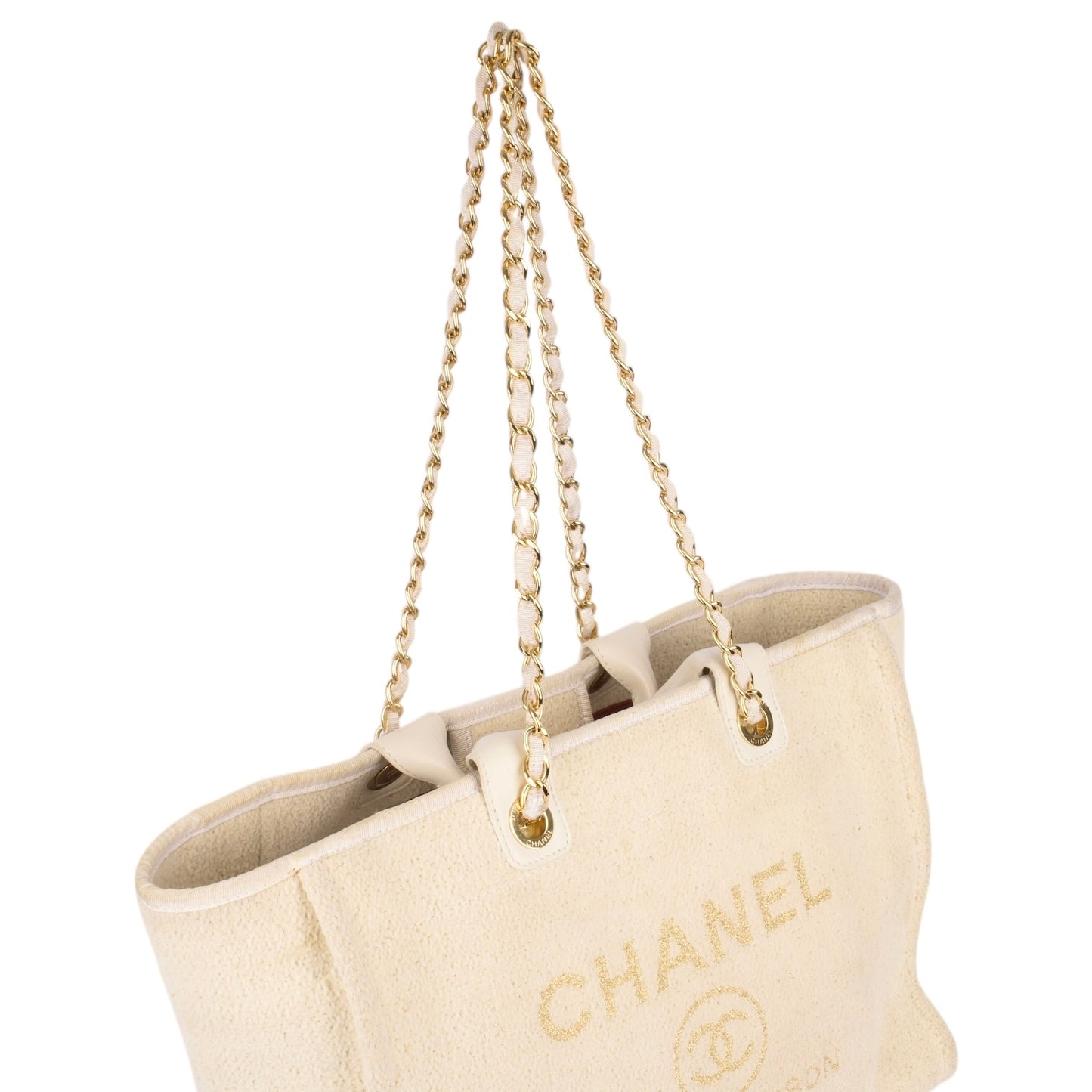 Chanel Beige Tweed Cambon Deauville Shoulder Bag
