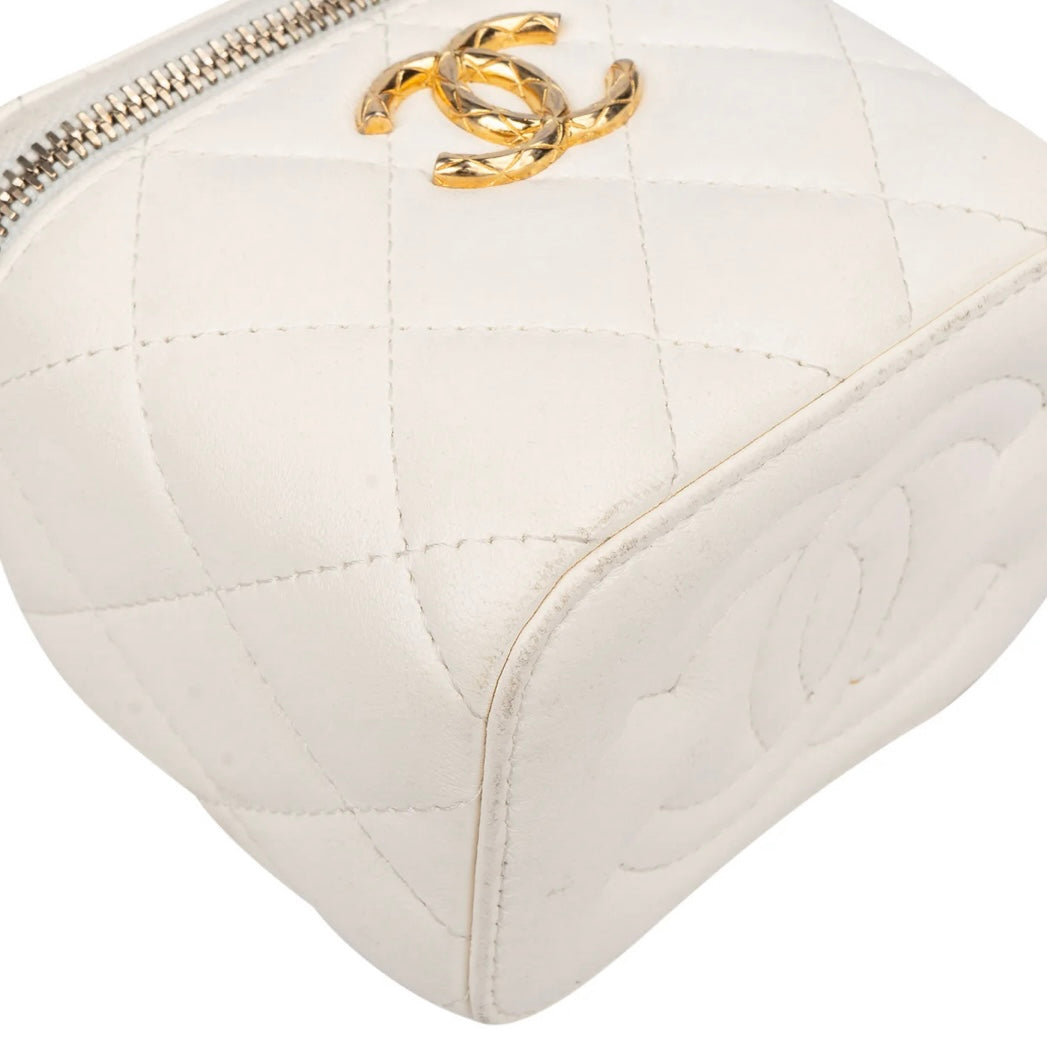 Chanel White Leather CC Mini Vanity Crossbody Bag
