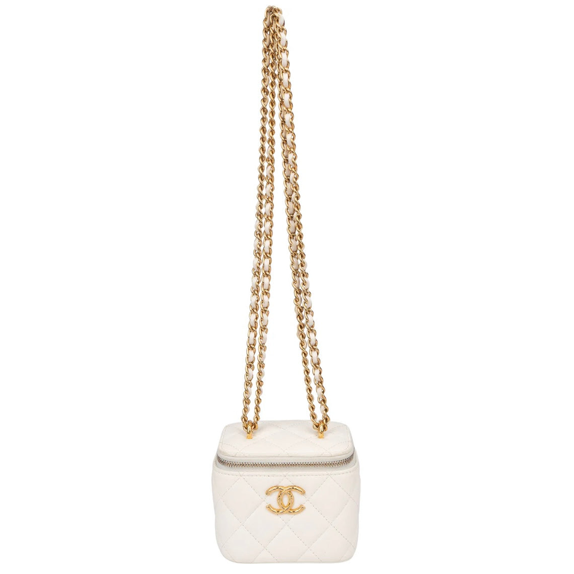 Chanel White Leather CC Mini Vanity Crossbody Bag