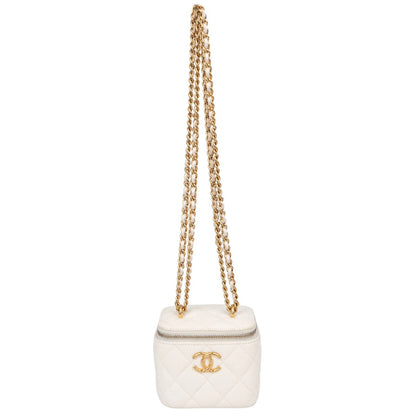 Chanel White Leather CC Mini Vanity Crossbody Bag