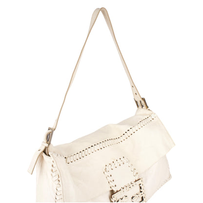 Fendi White Whipstitch Leather Shoulder Bag