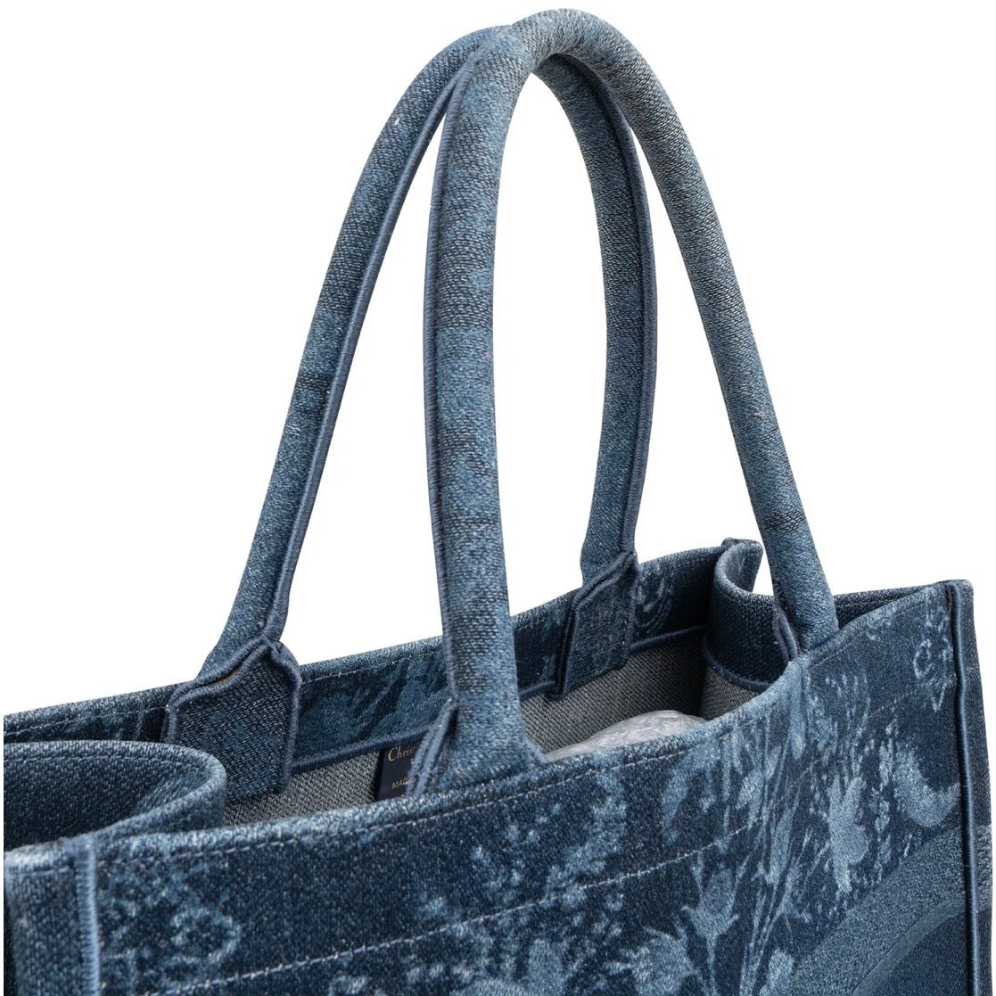 Christian Dior Denim Paisley Flower Tang Medium Book Tote Handbag