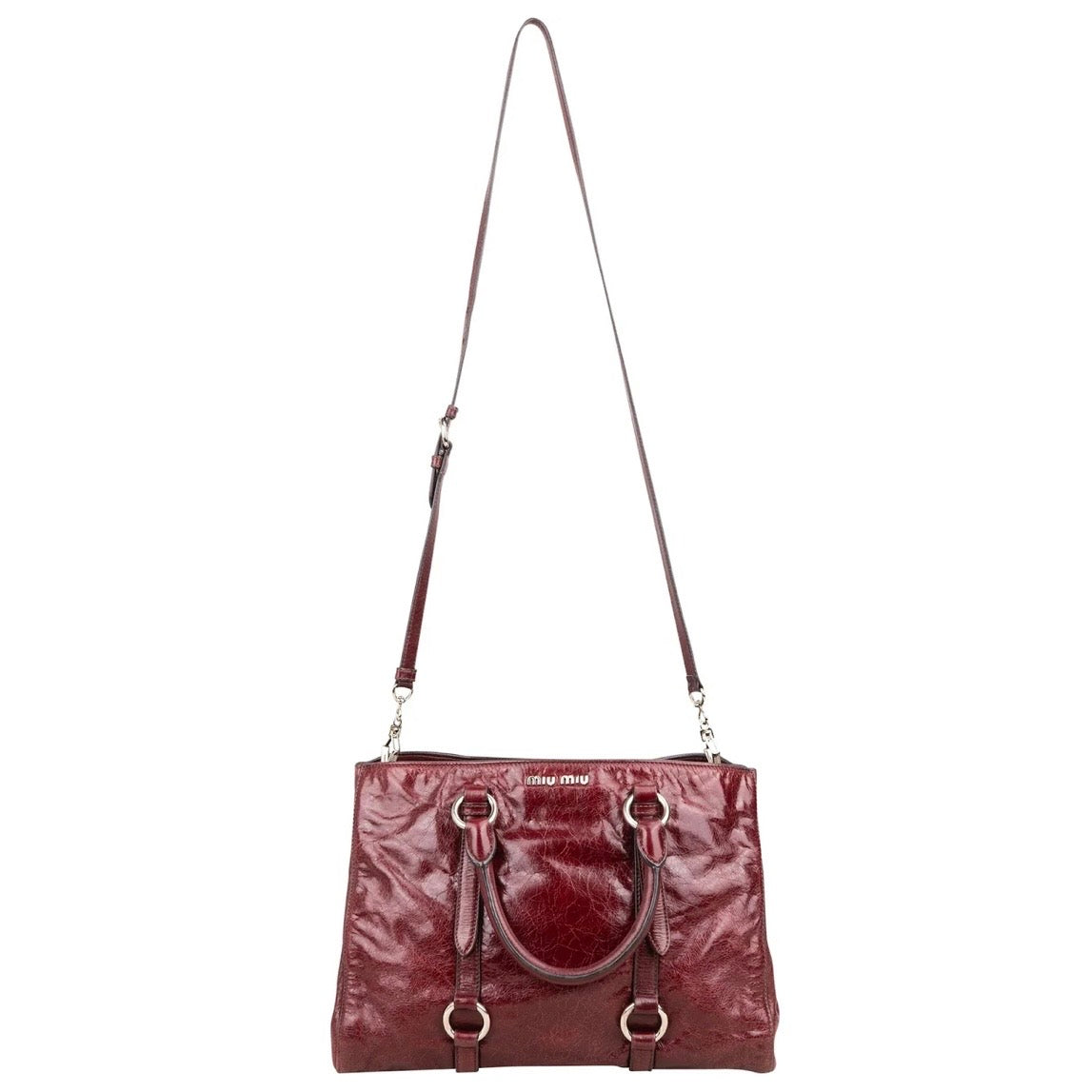 Miu Miu Vitello Lux Shine Leather Tote Buckle Handbag