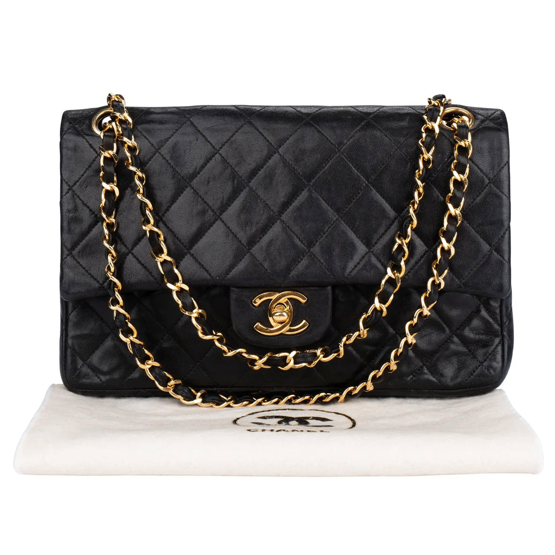 Chanel Quilted Lambskin 24K Gold 80s Double Flap Shoulder Bag